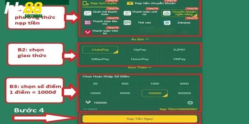 Hướng dẫn nạp tiền HB88 qua phương thức ví điện tử chi tiết